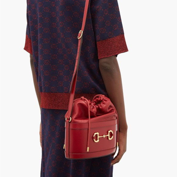 GUCCI horsebit bucket bag 1955 in red - Picture 5 of 6
